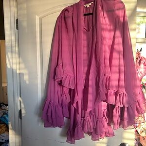 Anthropologie Pink Ruffled Blouse